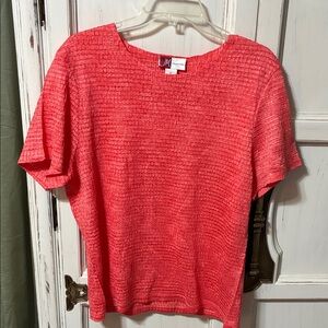 JM Collection Women's Bright Coral Short Sleeve Top